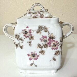 Charles F. Haviland GDM Limoges Tall Cover Sugar Bowl Pink Floral Gold Antique